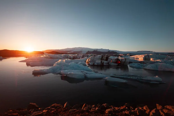 Jokulsarlon Iceland Ice Sunset Англійською Геологія Льоду Тріщини — стокове фото