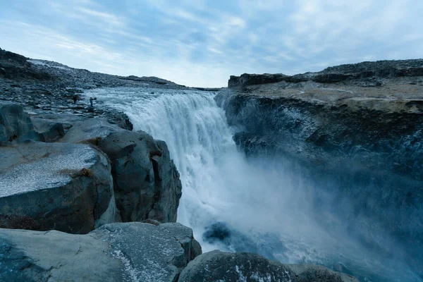 Dettifoss Καταρράκτης Που Καλύπτεται Πάγο Ισλανδία — Φωτογραφία Αρχείου