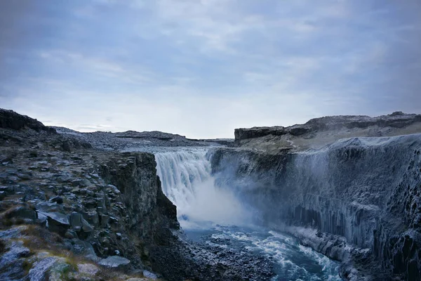 Dettifoss Vízesés Jég Borította Izland — Stock Fotó