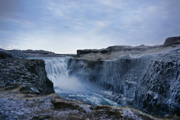 Dettifoss Cachoeira Coberta Com Gelo Islândia — Fotografia de Stock