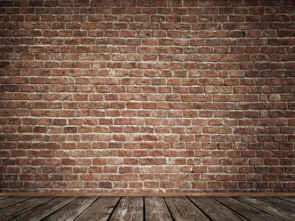 Eski ahşap zemin ile eski tuğla duvar.