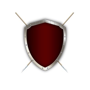 Beyaz arka plan üzerinde spears ile gümüş kalkan.