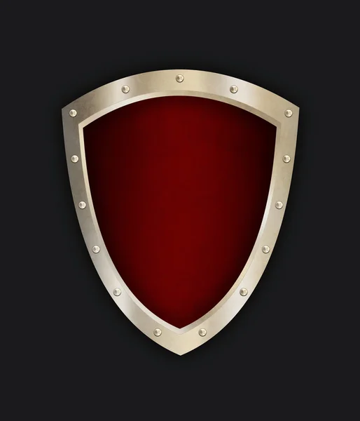 Vermelho escudo rebitado no fundo preto . — Fotografia de Stock