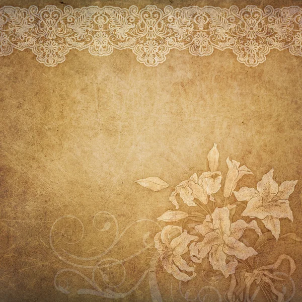 Grunge background with flowers and lace. — Stock Photo, Image