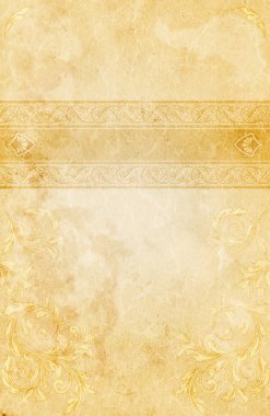 Dekoratif kenarı ve desenleri olan eski kağıt arkaplan.