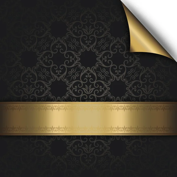 Черный фон с золотой каймой и винтажными узорами . — стоковое фото