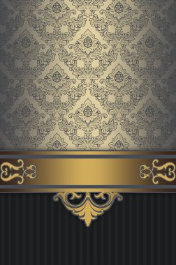 Altın kenarlık ve çiçek desenleri ile dekoratif arka plan.