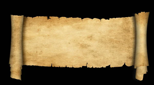 Antieke Perkament Rol Geïsoleerd Zwarte Achtergrond — Stockfoto