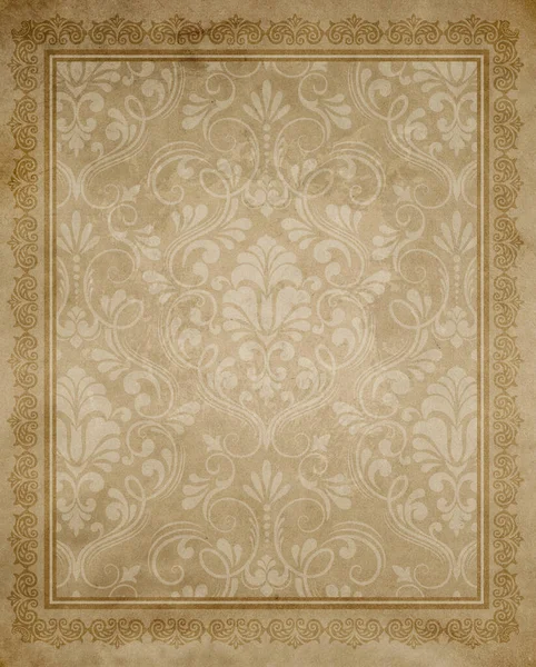 Bad condition old paper background with decorative vintage patterns and ornamental border.