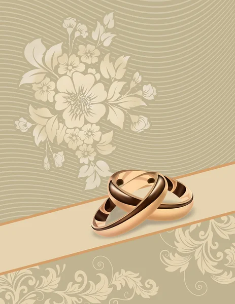 Eleganter Hintergrund Mit Goldenen Eheringen Und Floralen Mustern Für Hochzeitseinladungskarten — Stockfoto