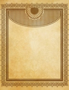 Süssel kenarı ve dekoratif desenleri olan eski kağıt arkaplan.