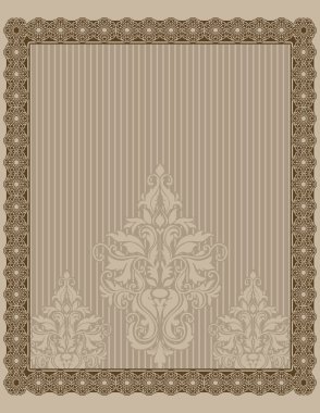 Dekoratif kenarı ve desenleri olan zarif bir geçmişe dönüş tarzı. Vintage davet kartı şablonu.