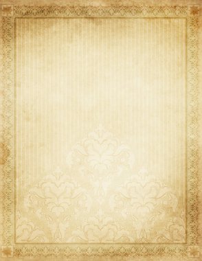 Dekoratif vintage kenarı ve desenleri olan eski bir kağıt parçası. Eski kağıt dokusu.