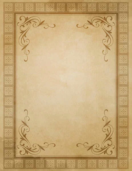 Fondo Papel Mal Estado Con Borde Ornamental Vintage Espacio Para — Foto de Stock