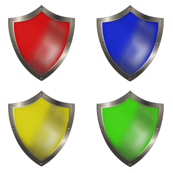 Red,green,blue and yellow shields — Stock Photo, Image