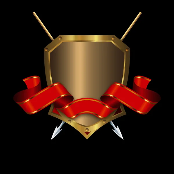 Gold shield with ribbon and spears. — Stock Photo, Image