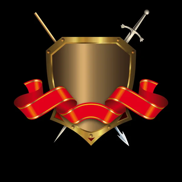 Escudo medieval de oro y bandera roja . — Foto de Stock