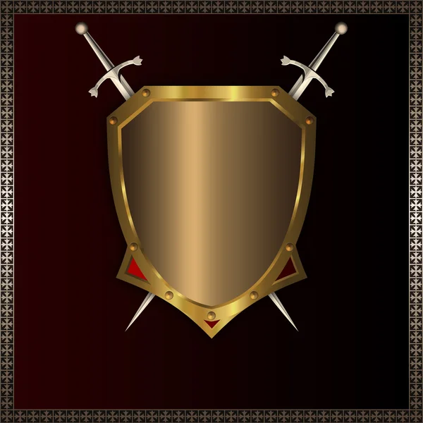 Gold medieval shield for the design. Royalty Free Stock Photos