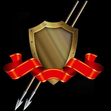 Spears ve kırmızı kurdele ile Ortaçağ altın rozet.