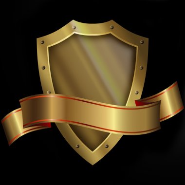 Medieval gold shield and gold ribbon.