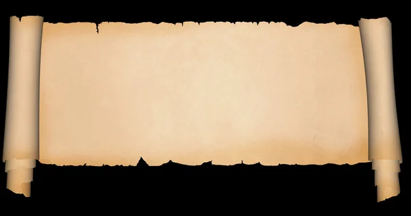 Mittelalterliche Pergamentrolle auf schwarzem Hintergrund. — Stockfoto