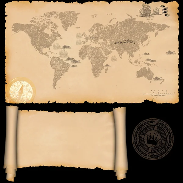 Medieval parchment and ancient map. — Stock Photo, Image