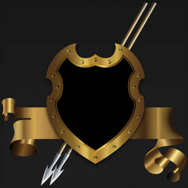 Gold medieval shield and banner. — Stock Photo, Image