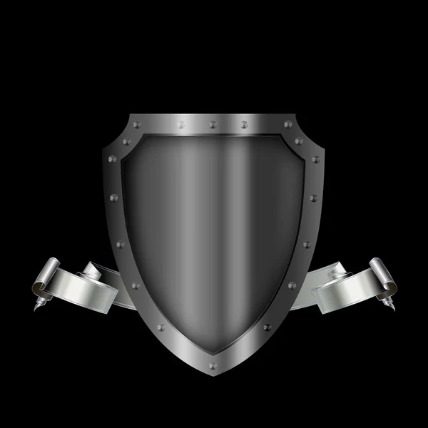 Escudo de prata com duas lanças e fita de prata . — Fotografia de Stock