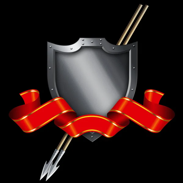 Escudo de prata medieval e bandeira vermelha . — Fotografia de Stock