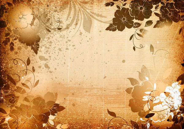 Old grunge paper background with floral patterns. Natural old paper texture for the design.