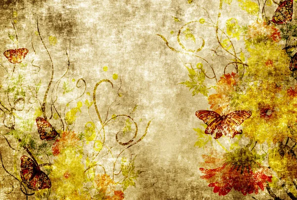 Grunge paper med blommiga mönster. — Stockfoto