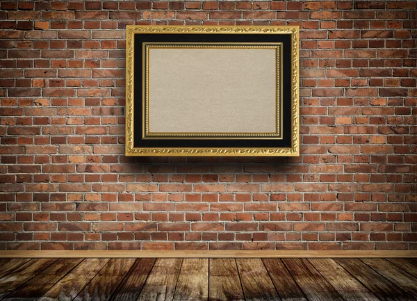 Vintage wooden frame on bricks wall. — Stock Photo, Image