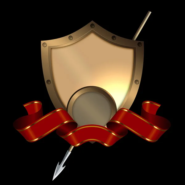 Escudo medieval com lança e fita vermelha . — Fotografia de Stock