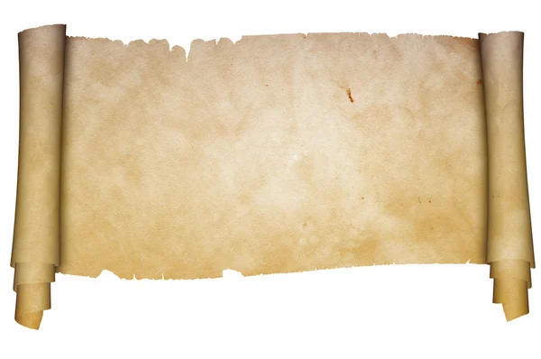 Schriftrolle aus Pergament auf weißem Hintergrund. — Stockfoto