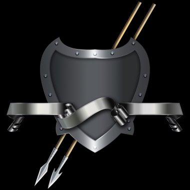 Gümüş şerit ve spears ile soyut antik kalkan.