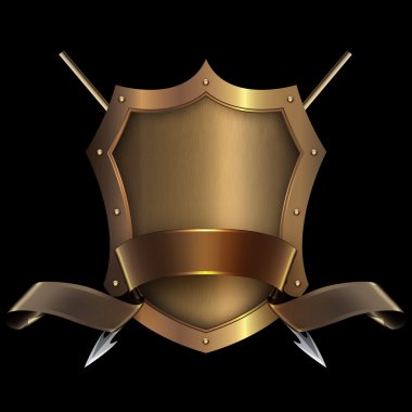 Altın altın şerit ve spears ile kalkan perçinli.