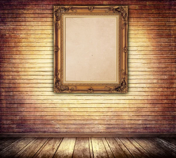Decorative vintage wooden frame on bricks wall. — Stock Photo, Image