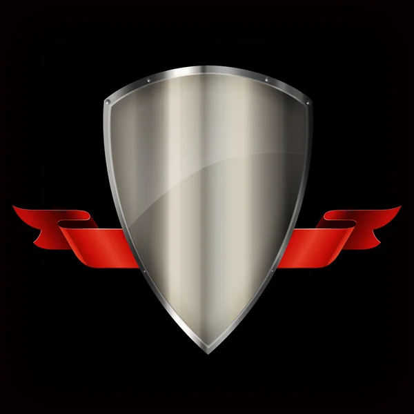 Medieval shield and red ribbon. — Stock Photo, Image