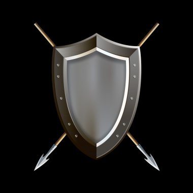 Ortaçağ kalkan ve iki mızrak.