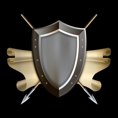 İlerleyin ve iki spears Ortaçağ kalkan.