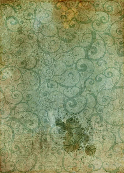 Grunge papier met ornament en verf splatters. — Stockfoto