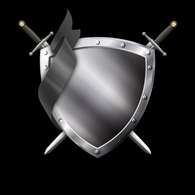 İki kılıç ile Ortaçağ gümüş kalkan.