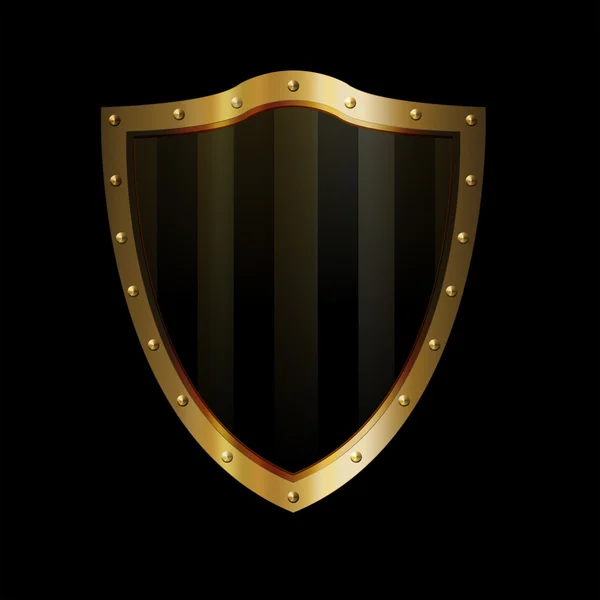 Gold riveted shield on black background. — Stock Photo, Image