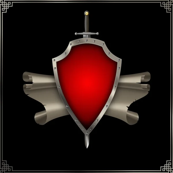 Antiguo escudo y espada y pergamino . — Foto de Stock