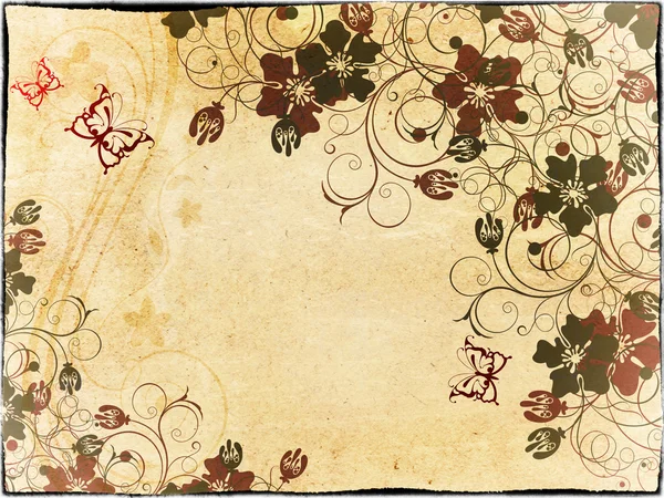 Grunge kağıt arka plan çiçek desenleri ile. — Stok fotoğraf