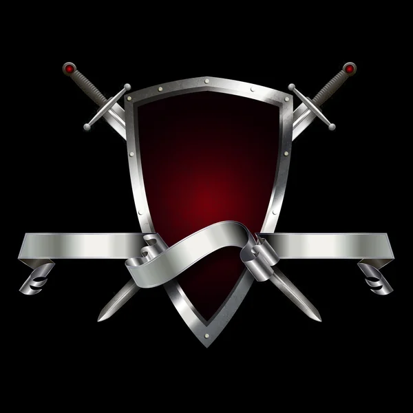 Геральдичний щит з мечами і стрічкою . — стокове фото