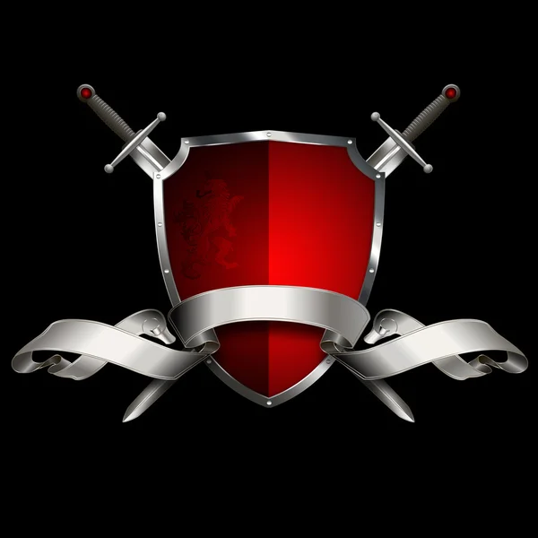 Kılıç ve şerit ile antika kalkan.