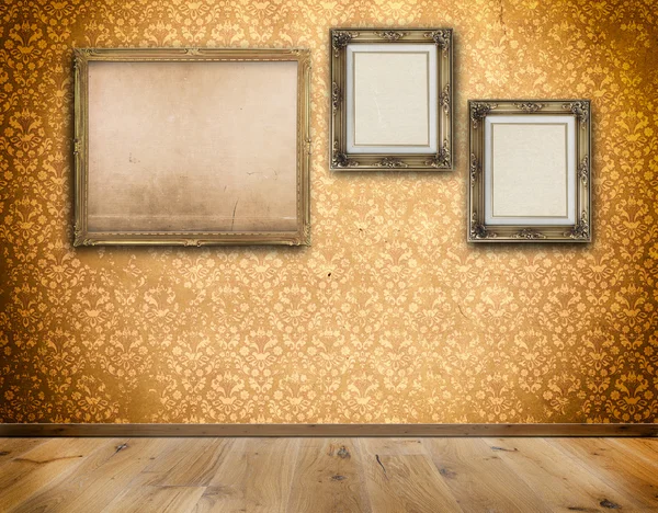 Three old-fashioned frames on wall. — Stock Photo, Image