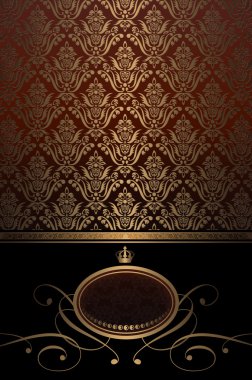 Vintage background with gold frame and ornament.