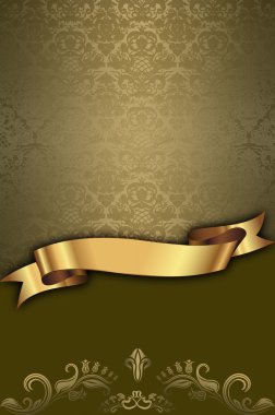 Vintage background with gold ribbon and decorative patterns.